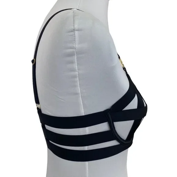 Victoria's Secret VERY SEXY Unlined Strappy Demi Bra Black Bandage Open Cage 38C - Picture 2 of 8